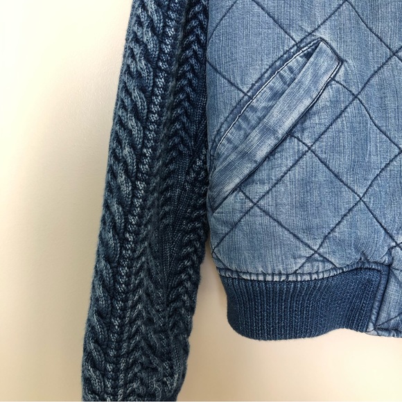 Blue bomber jacket with knitted sleeves - Picture 10 of 11